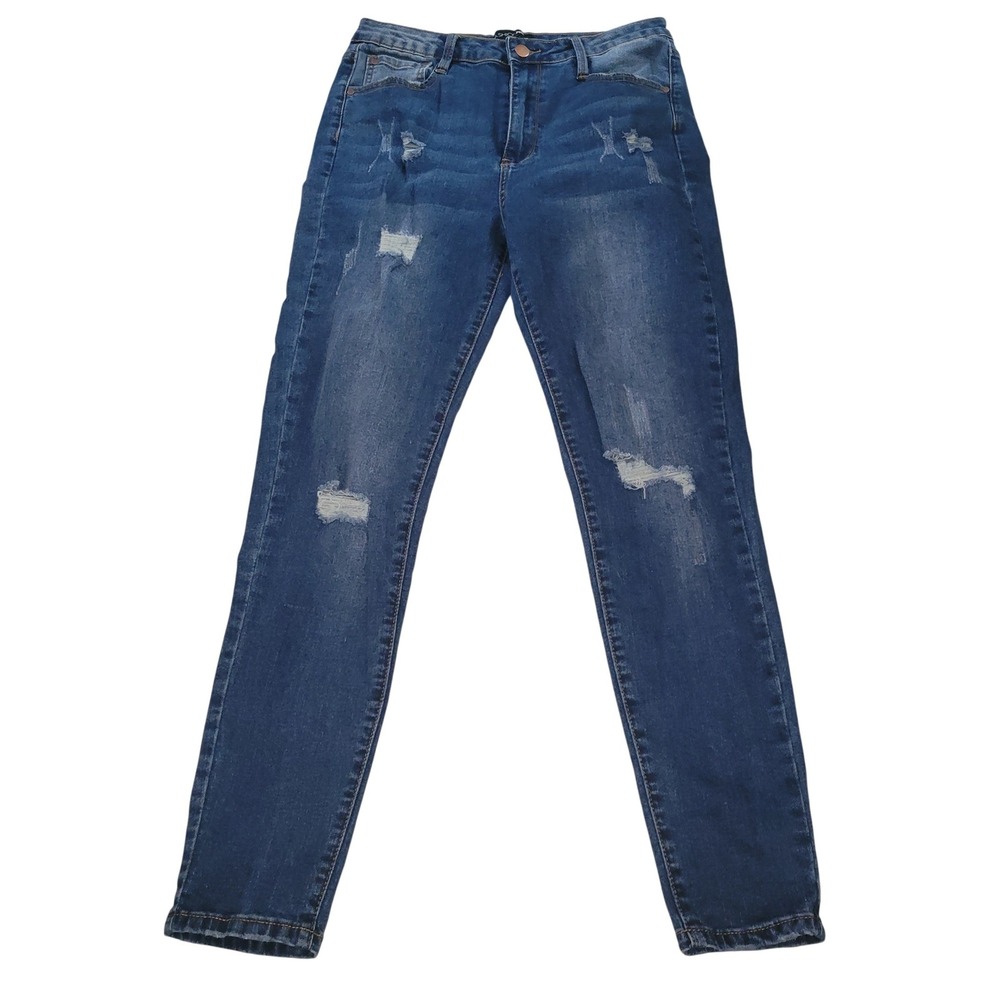 FashionNova Women's Blue Denim Distressed Skinny Jeans 13 retro sexy comfort